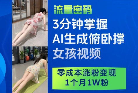 3分钟掌握AI生成俯卧撑女孩视频，零成本涨粉变现，1个月1W粉壹学湾 - 一站式在线学习平台，专注职业技能提升与知识成长壹学湾