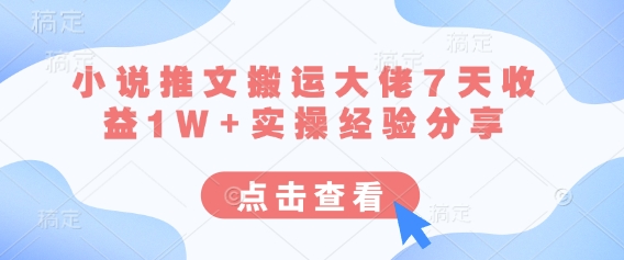 小说推文搬运大佬7天收益1W+实操经验分享-百创源-全网首发各大平台项目资源、专注分享新出网上vip赚钱方法、vip课程视频教程、付费网络课程以及网赚培训,学习引流、建站、赚钱等,学项目技术从这里开始!
