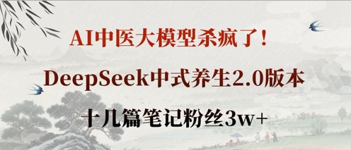 AI中医大模型杀疯了！DeepSeek中式养生2.0版本，十几篇笔记粉丝3w+-百创源-全网首发各大平台项目资源、专注分享新出网上vip赚钱方法、vip课程视频教程、付费网络课程以及网赚培训，学习引流、建站、赚钱等，学项目技术从这里开始！