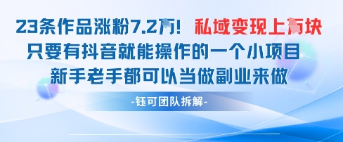 抖音私域项目23条作品涨粉7.2W，私域变现1W壹学湾 - 一站式在线学习平台，专注职业技能提升与知识成长壹学湾