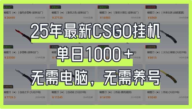 （14178期）25年最新CSGO挂机系统，单日1000+，无需电脑，无需养号，0基础可上手-百创源-全网首发各大平台项目资源、专注分享新出网上vip赚钱方法、vip课程视频教程、付费网络课程以及网赚培训，学习引流、建站、赚钱等，学项目技术从这里开始！