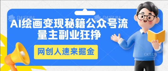 AI绘画变现秘籍：公众号流量主副业狂挣，网创人速来掘金-百创源-全网首发各大平台项目资源、专注分享新出网上vip赚钱方法、vip课程视频教程、付费网络课程以及网赚培训，学习引流、建站、赚钱等，学项目技术从这里开始！