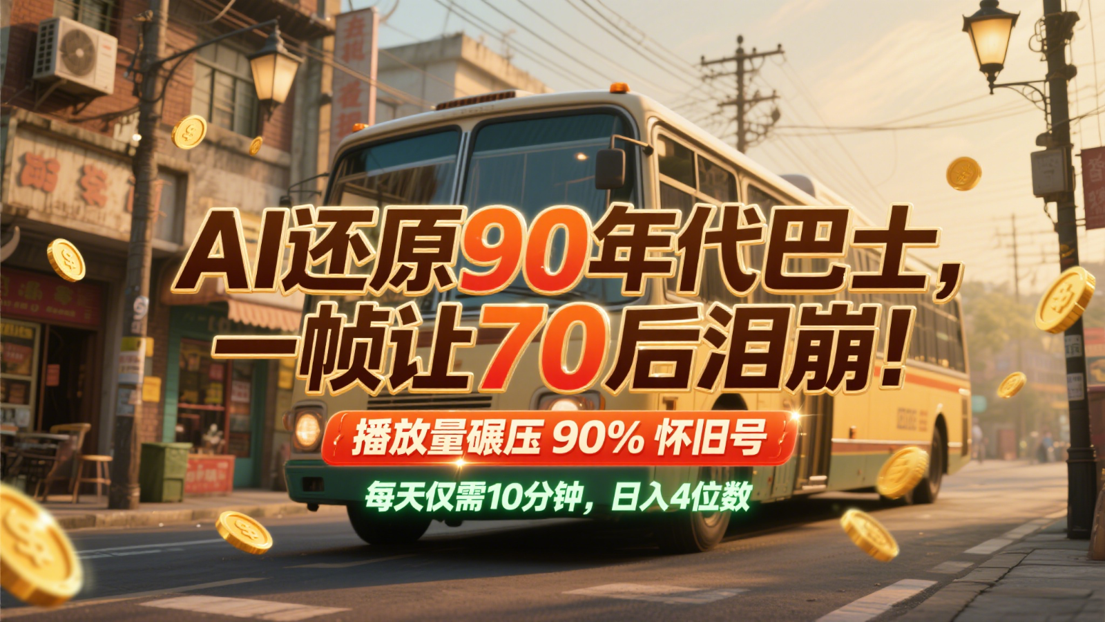 AI还原90年代巴士，一帧让70后泪崩！播放量碾压90%怀旧号，每天10分钟，日入4位数壹学湾 - 一站式在线学习平台，专注职业技能提升与知识成长壹学湾