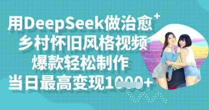 用DeepSeek做治愈乡村怀旧风格视频，爆款轻松制作，当日最高变现多张-百创源-全网首发各大平台项目资源、专注分享新出网上vip赚钱方法、vip课程视频教程、付费网络课程以及网赚培训，学习引流、建站、赚钱等，学项目技术从这里开始！